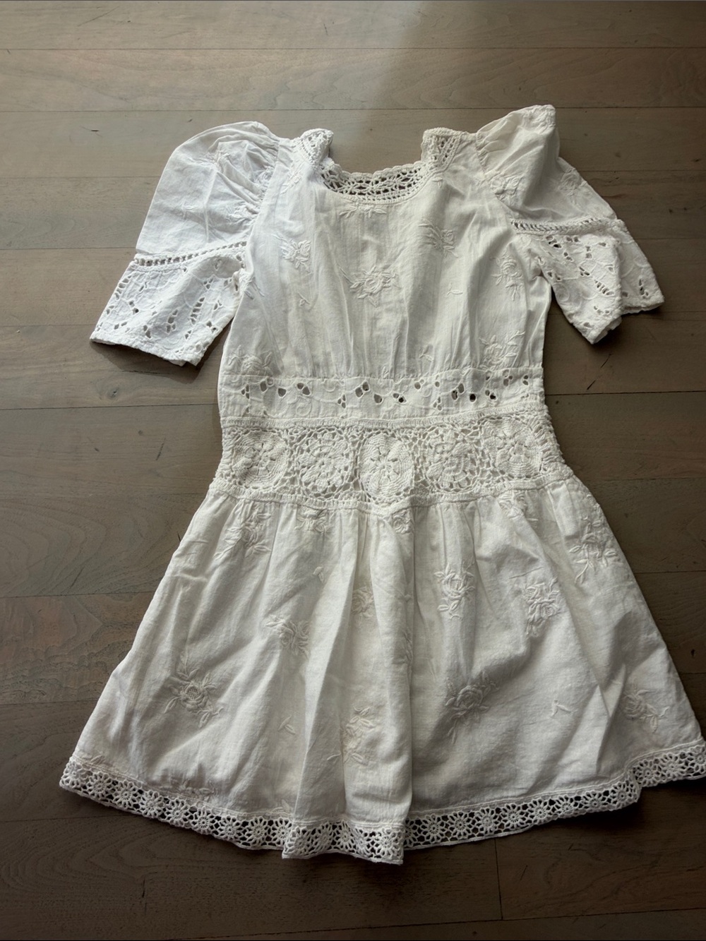 LoveShackFancy Crochet-Trim Puff Sleeve Mini Dress - Picture 3 of 3